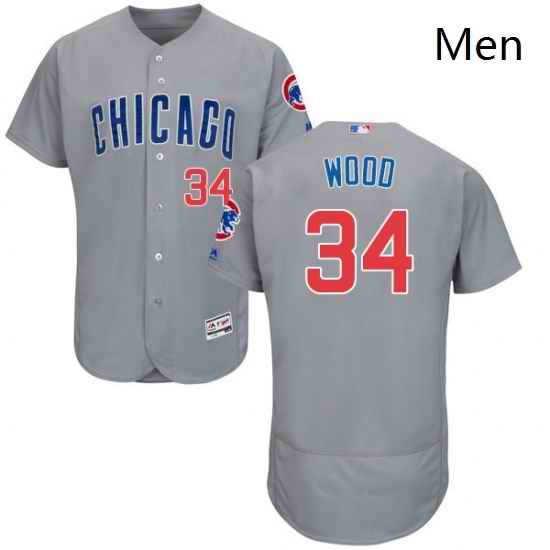 Mens Majestic Chicago Cubs 34 Kerry Wood Grey Road Flex Base Authentic Collection MLB Jersey